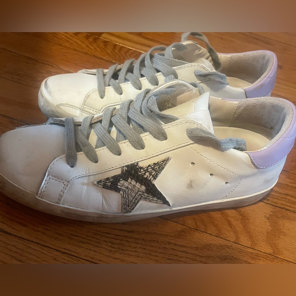 Golden Goose Superstar 'White Python' Size 37 Lavender and Snake Star print